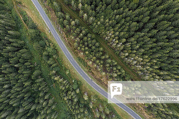 Drone view of asphalt road in Black Forest range