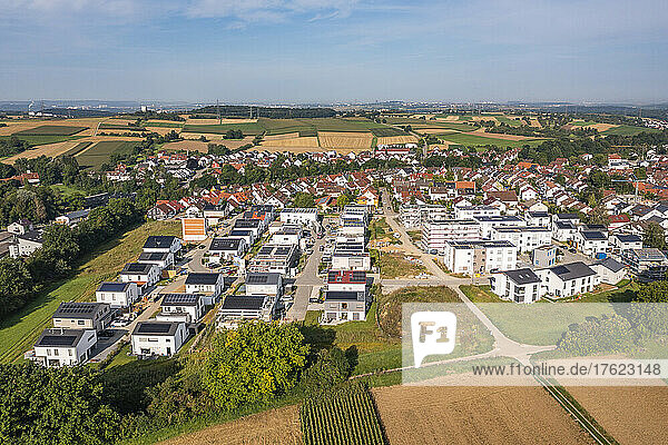 Germany  Baden-Wurttemberg  Waiblingen  Aerial view of modern suburb in summer