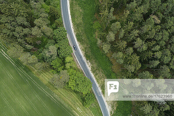 Drone view of country road in summer