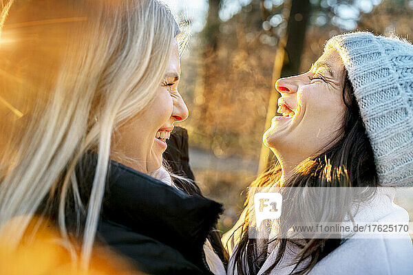 Cheerful girlfriends enjoying weekend on sunny day