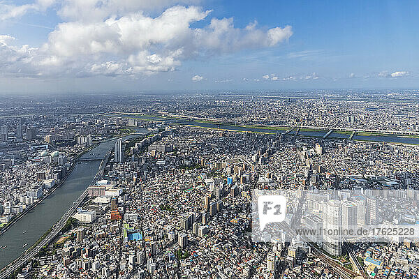 Japan  Kanto Region  Tokyo  Sumida River and surrounding buildings seen from Tokyo Skytree