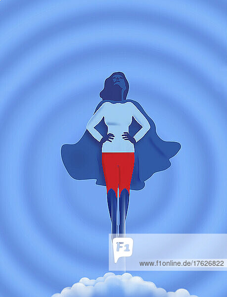 Erfolgreiche weibliche Superheldin fliegt nach oben