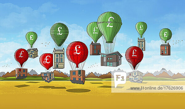 Steigende und fallende Ballons am britischen Immobilienmarkt