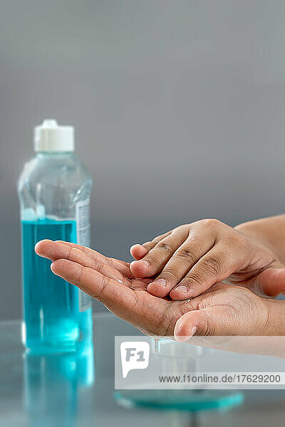 Coronavirus hand sanitizer sanitiser gel for clean hands hygiene corona virus spread prevention.