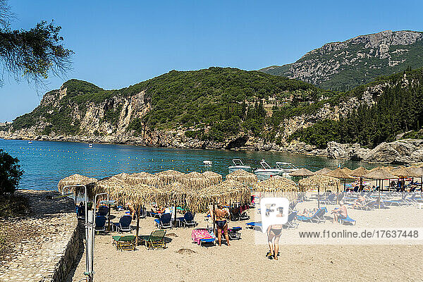 Greece  Corfu island  Tourists relaxing on Liapades Beach
