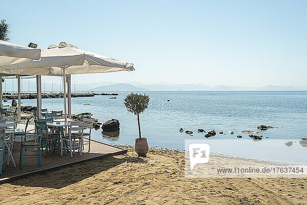 Greece  Corfu island  Restaurant on sandy beach