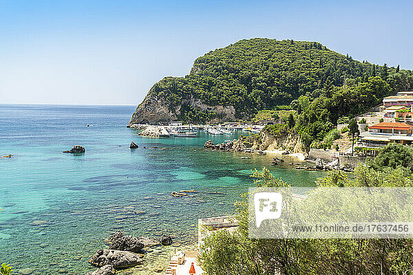 Greece  Corfu island  Paleokastrites  Coastline with marina