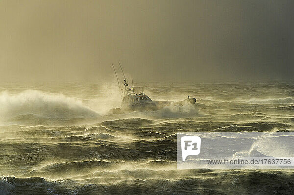 Netherlands  Vlissingen  Life boat in rough sea during storm Eunice