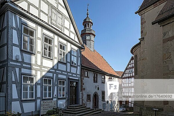 Mittelalterliches Rathaus  historische Fachwerkhäuser  Altstadt  Schlitz  Vogelsberg  Hessen  Deutschland  Europa