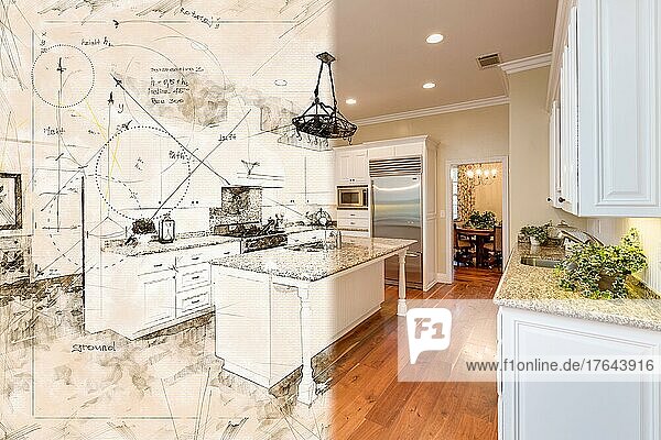 Schöne individuelle Küche Design Zeichnung Querschnitt in fertigen Foto