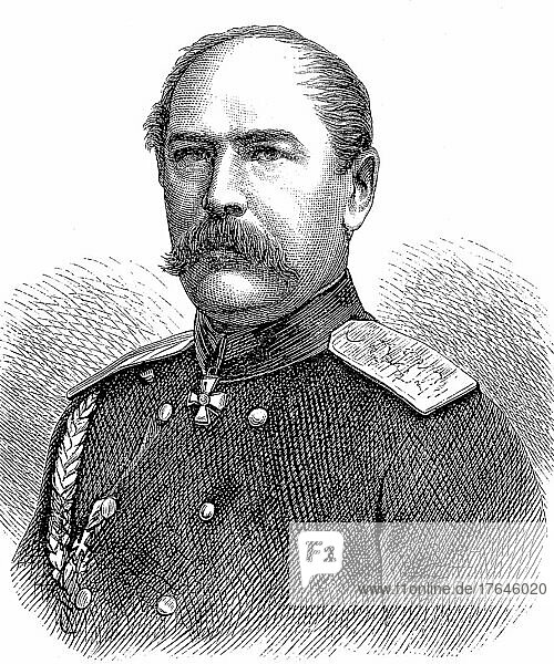 Graf Eduard Iwanowitsch von Totleben  Todleben  20. Mai 1818  1. Juli 1884  deutsch-baltischer General der russischen Armee  digital restaurierte Reproduktion einer Originalvorlage aus dem 19. Jahrhundert