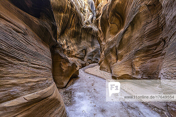 United States  Utah  Escalante  Icy floored slot canyon in Grand Staircase Escalante National Monument in winter