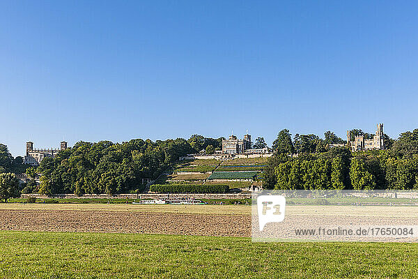 Germany  Saxony  Dresden  Clear summer sky over cultural landscape of Elbhange