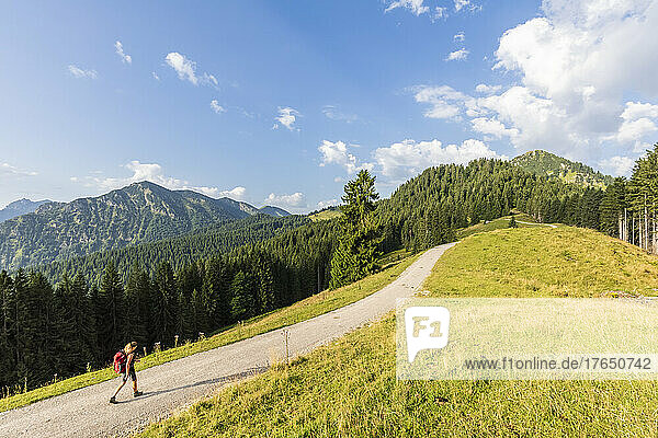 Germany  Bavaria  Female hiker on way to Fockenstein mountain