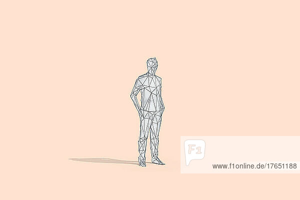 3D Rendering of businessman with hands in pockets against peach background