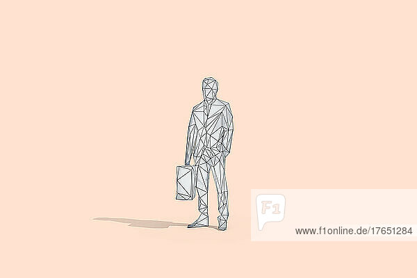 Illustration of businessman with suitcase against peach background