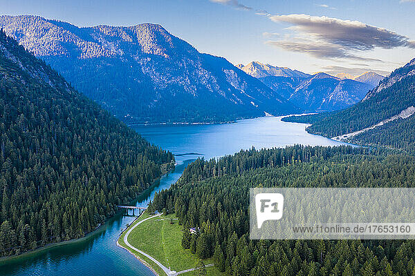 Austria  Tyrol  Drone view of Plansee lake in summer