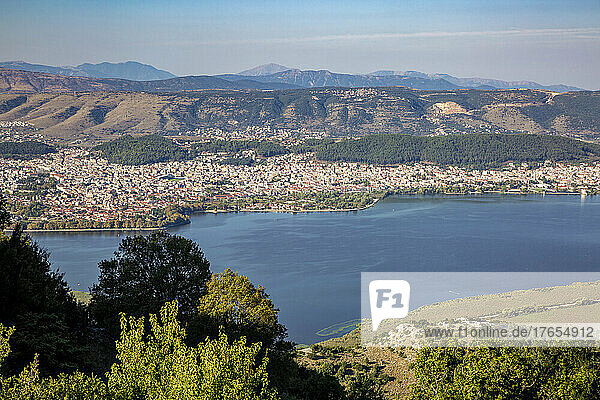 Greece  Epirus  Ioannina  View of Lake Pamvotida and surrounding city in summer
