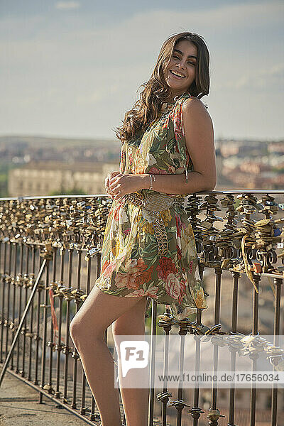Pretty young model poses in the streets of Toledo  Spain