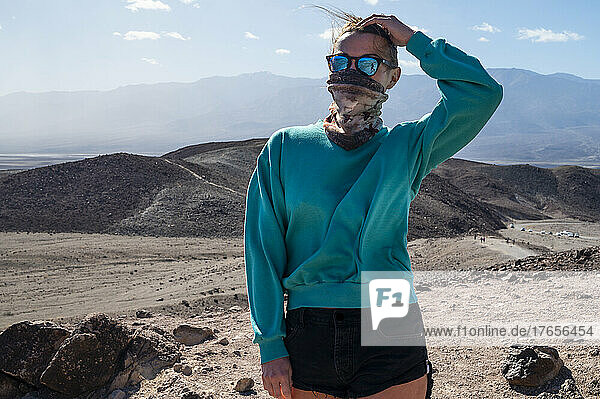 Female with mask on in Death Valley National Park
