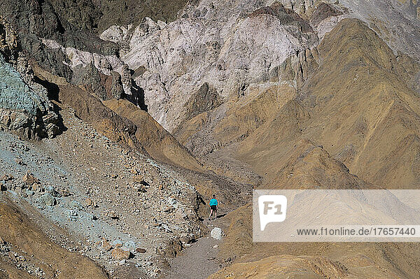 Female hiking at Artist Palette in Death Valley National Park