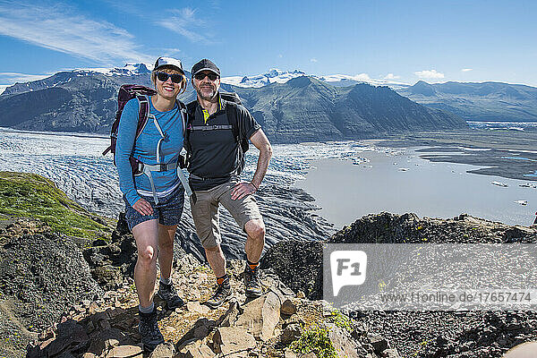 couple high above the Skaftafell glacier in south Iceland