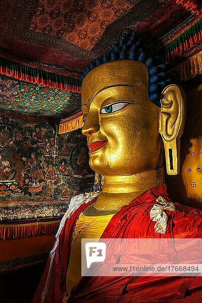 Sakyamuni Buddha statue in Shey gompa Tibetan Buddhist monastery   Shey  Ladakh  India  Asia