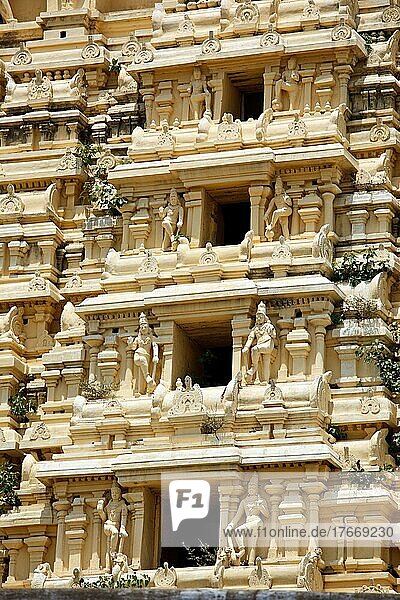 Gopuram (tower) of ancient Hindu temple Ekambareswarar Kanchipuram  Tamil Nadu  India