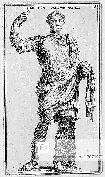Domitian  24. Oktober 51  18. September 96  war vom 14. September 81 bis zu seinem Tod römischer Kaiser  historisches Rom  Italien  digitale Reproduktion einer Originalvorlage aus dem 18. Jahrhundert  Originaldatum nicht bekannt
