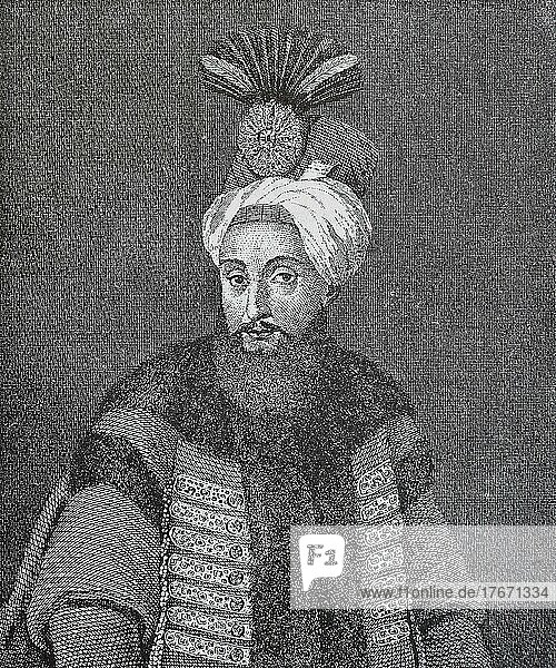 Selim III. 24. Dezember 1762  28. Juli 1808  von 1789 bis 1807 Sultan des Osmanischen Reiches  Historisch  digitale Reproduktion einer Originalvorlage aus dem 19. Jahrhundert