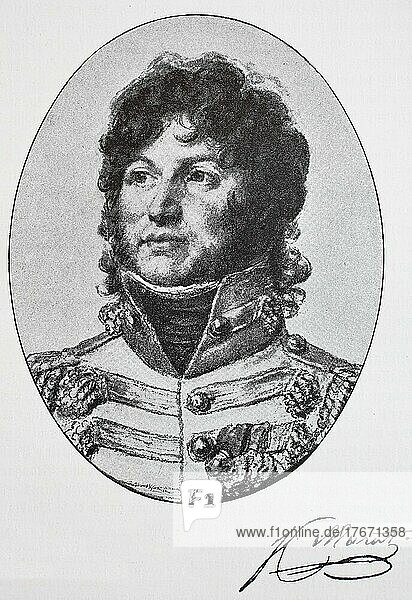 Joachim Murat  25. März 1767  13. Oktober 1815  war ein französischer Kavallerieoffizier  der im Dienst Napoleons Karriere machte. Er heiratete Caroline Bonaparte und war damit Schwager Napoleons  Historisch  digitale Reproduktion einer Originalvorlage aus dem 19. Jahrhundert