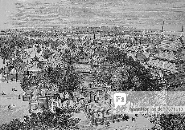 Mandalay in Burma  dem westlichen Teil  vom Wachturm des Palastes aus gesehen  Historisch  digitale Reproduktion einer Originalvorlage aus dem 19. Jahrhundert
