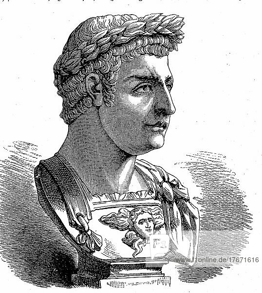 Domitian  24. Oktober 51  18. September 96  war von 81 bis zu seinem Tod römischer Kaiser  vollständiger Geburtsname war Titus Flavius Domitianus  als Kaiser führte er den Namen Imperator Cäsar Domitianus Augustus  Historisch  digitale Reproduktion einer Originalvorlage aus dem 19. Jahrhundert