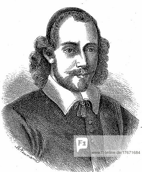 Simon Dach  29. Juli 1605  15. April 1659  war ein deutscher Dichter der Barockzeit  Historisch  digitale Reproduktion einer Originalvorlage aus dem 19. Jahrhundert