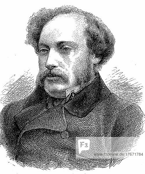 Alexandre Dumas der Jüngere  auch Dumas fils  27. Juli 1824  27. November 1895  war ein französischer Romanschriftsteller und dramatischer Dichter  Historisch  digitale Reproduktion einer Originalvorlage aus dem 19. Jahrhundert