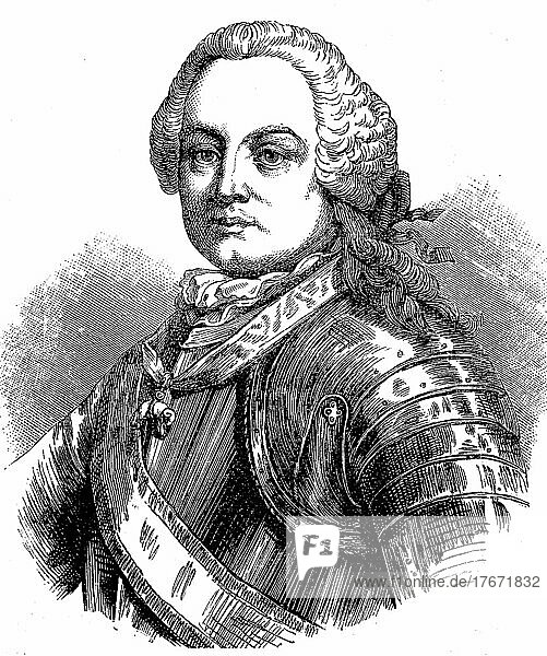 Leopold Joseph Graf von Daun  Fürst von Teano  24. September 1705  5. Februar 1766  ein kaiserlicher und österreichischer Feldmarschall und Feldherr im Siebenjährigen Krieg  Historisch  digitale Reproduktion einer Originalvorlage aus dem 19. Jahrhundert