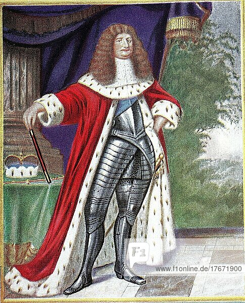 Friedrich Wilhelm  war vom 16. Februar 1620 bis zum 29. April 1688 Kurfürst von Brandenburg und Herzog von Preußen  Historisch  digitale Reproduktion einer Originalvorlage aus dem 19. Jahrhundert