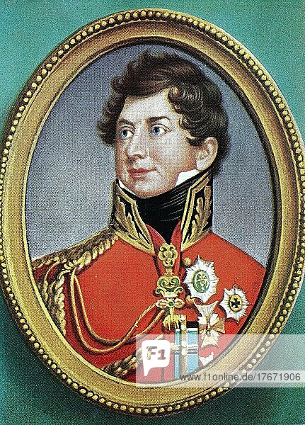 George IV. George Augustus Frederick  12. August 1762  26. Juni 1830  war König des Vereinigten Königreichs von Großbritannien und Irland und König von Hannover  Historisch  digitale Reproduktion einer Originalvorlage aus dem 19. Jahrhundert