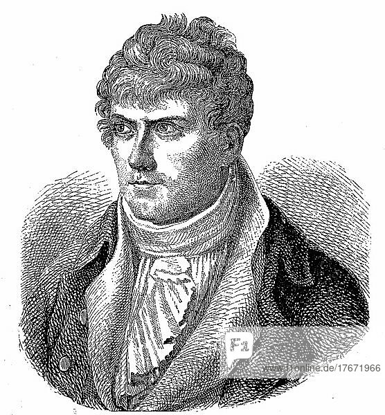 Heinrich Joseph von Collin  26. Dezember 1771  28. Juli 1811  war ein österreichischer Schriftsteller  Historisch  digitale Reproduktion einer Originalvorlage aus dem 19. Jahrhundert