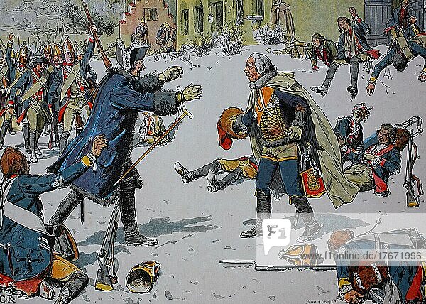 Friedrich der Große  Friedrich II. 1712  1786 und Zieten nach der Schlacht von Torgau am 3. November 1760  Historisch  digitale Reproduktion einer Originalvorlage aus dem 19. Jahrhundert