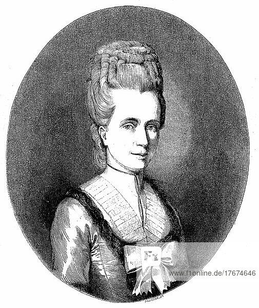 Anne-Louise-Germaine Baronin von Stael-Holstein bzw. Madame de Stael  geboren 1766  gestorben 1817  französische Schriftstellerin  Historisch  digital restaurierte Reproduktion einer Vorlage aus dem 19. Jahrhundert  genaues Datum unbekannt