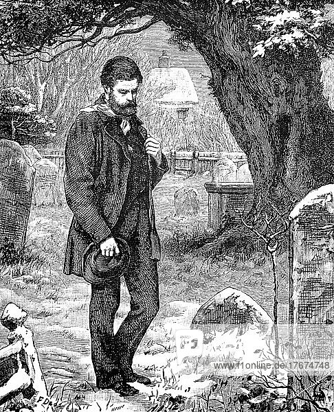 Commemoration of the dead on All Saints' Day in the cemetery  Historical  digitally restored reproduction of a 19th century original  exact date unknown