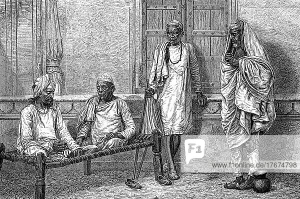 Religiöse Bettler im Jahre 1880 in Benares  Varanasi  Indien  digital restaurierte Reproduktion einer Vorlage aus dem 19. Jahrhundert  genaues Datum unbekannt  Asien
