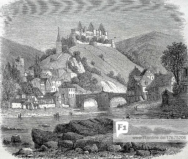 Ruine der Burg Vianden in Luxemburg  1886  digital restaurierte Reproduktion einer Vorlage aus dem 19. Jahrhundert  genaues Datum unbekannt