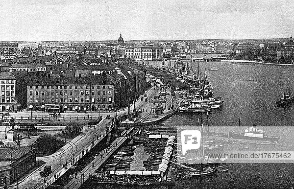 Stockholm mit dem Stadtteil Staden  Schweden  Foto aus 1893  digital restaurierte Reproduktion einer Vorlage aus dem 19. Jahrhundert  genaues Datum unbekannt  Europa