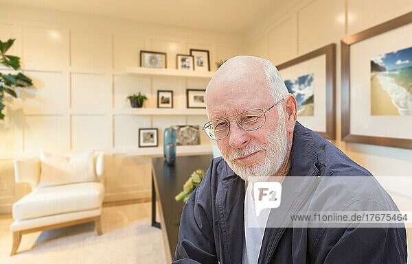 Senior man inside his home office