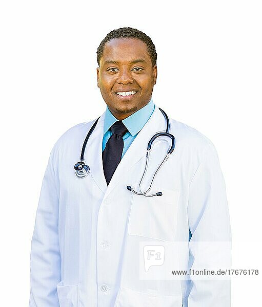 Handsome african american male doctor before a white background