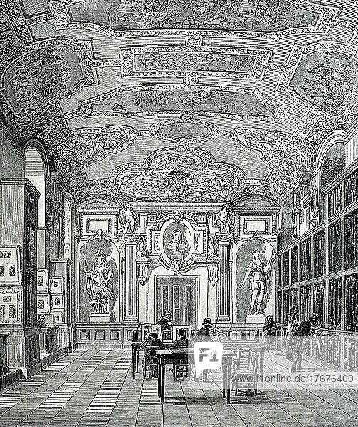 Richelieu Street Library  the New Gallery of Prints in 1870  Paris  France  digitally restored reproduction of a 19th century original  exact date unknown  Europe
