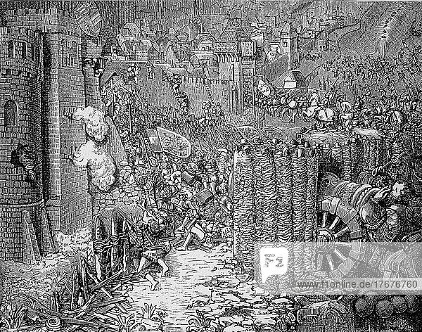 Maximilian erstürmt Stuhlweißenburg  Relief vom Grab Maximilians  Székesfehérvár  Ungarn  Historisch  digital restaurierte Reproduktion einer Vorlage aus dem 19. Jahrhundert  genaues Datum nicht bekannt  Europa