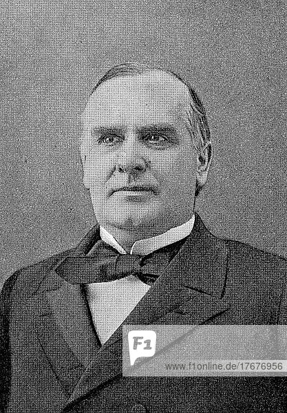 William McKinley  Jr  29. Januar 1843  14. September 1901  war ein US-amerikanischer Politiker der Republikanischen Partei und der 25. Präsident der Vereinigten Staaten  Historisch  digital restaurierte Reproduktion einer Vorlage aus dem 19. Jahrhundert  genaues Datum unbekannt